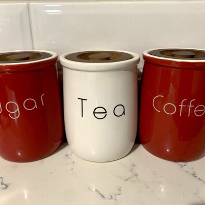 Tea / Coffee /Sugar Cannister Set - Red/White